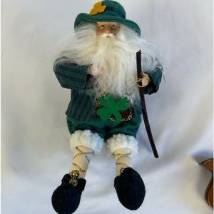 Irish Santa Claus by Tina Mitchell Sitting Holding a Stick Ornament